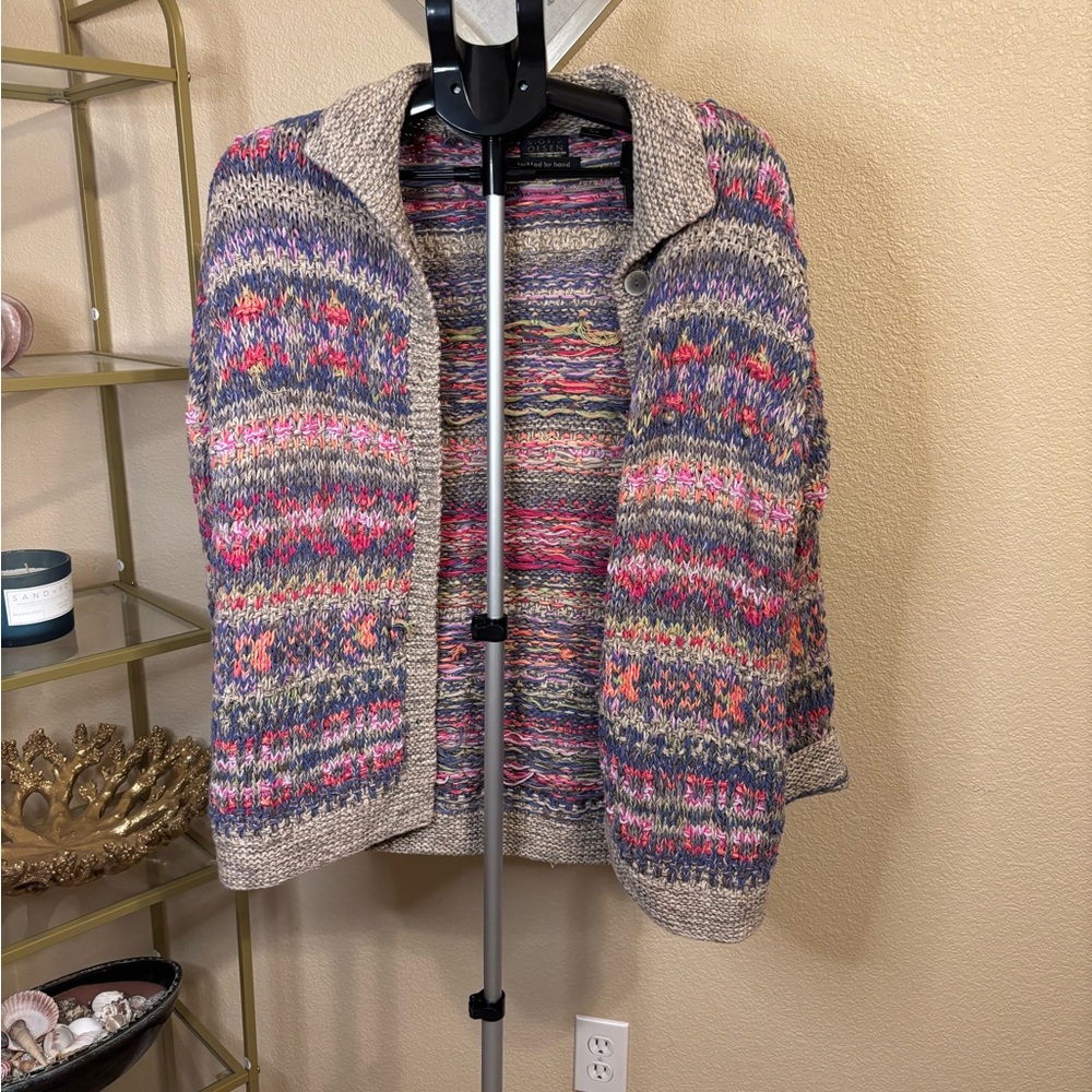 Sigrid Olsen‎ Knitted by Hand Linen Silk Chunky Knit Sweater Size M